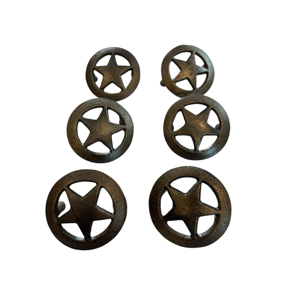 Six (6) Cast Iron Circle Texas Lone Star Drawer Pulls 2 1/2"wide Six (6)